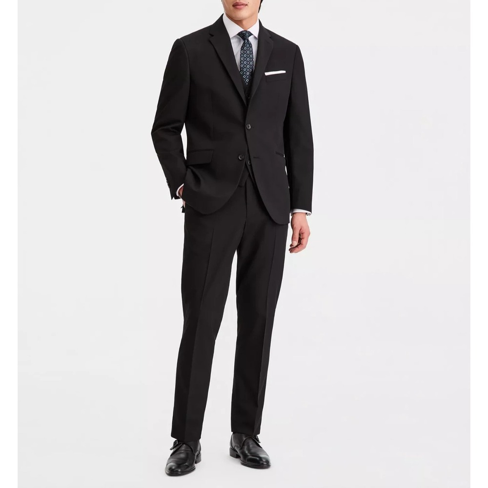 Kenneth Cole Reaction Mens Slim-Fit 2-pc Suit Black Jacket 42S Pants 35W 30L